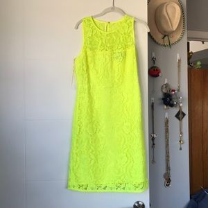 J. Crew Collection Sleeveless Lace Neon Yellow Dress